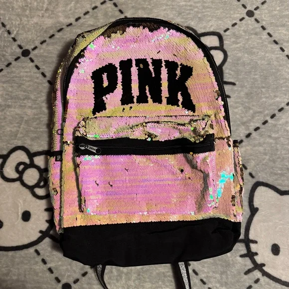 PINK Victoria\'s Secret Black Backpack with Iridescent Silver Accents PINK Victoria main image 2